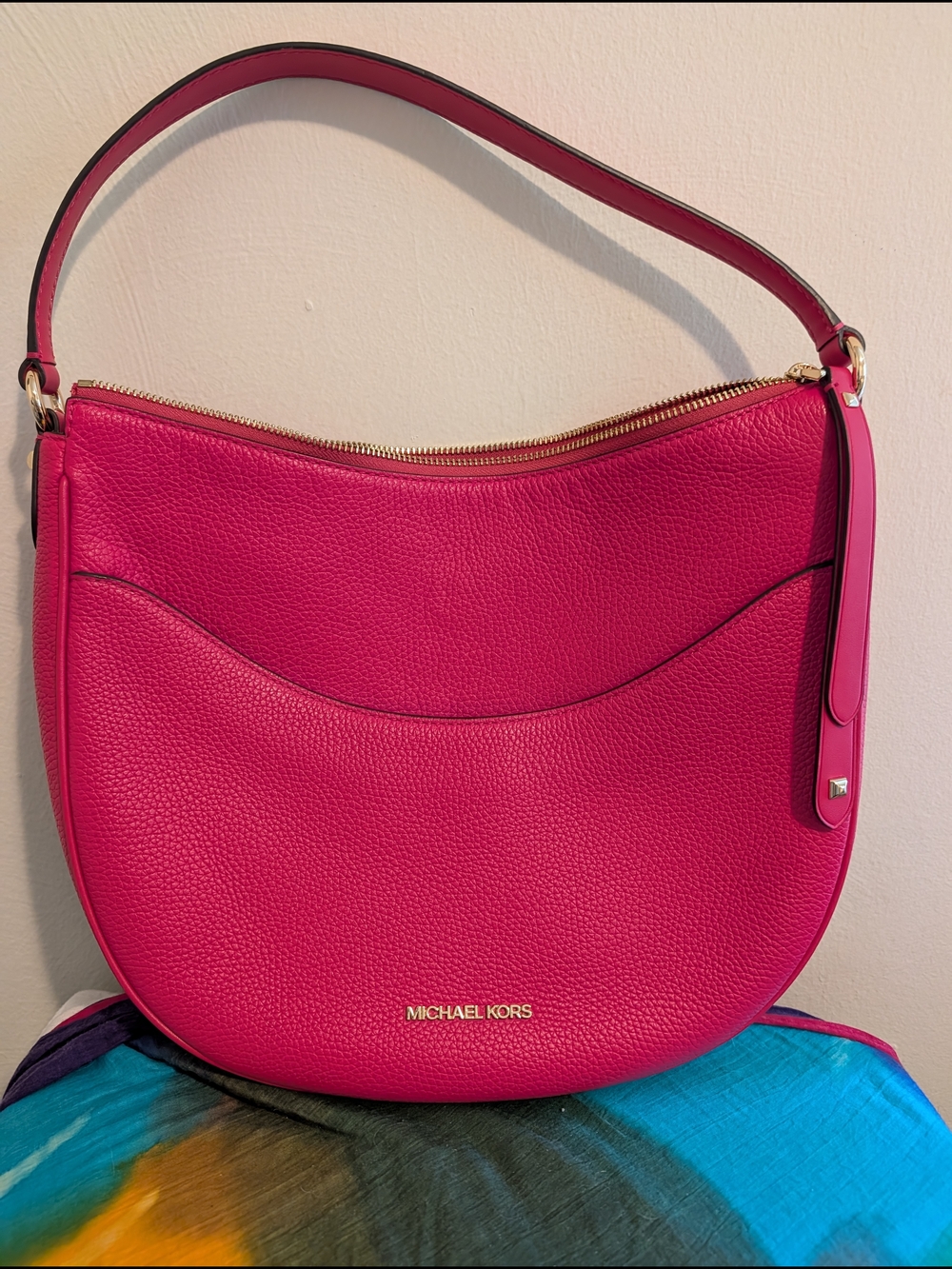 Michael Kors Hot Pink Pebbled Leather Shoulder Hobo